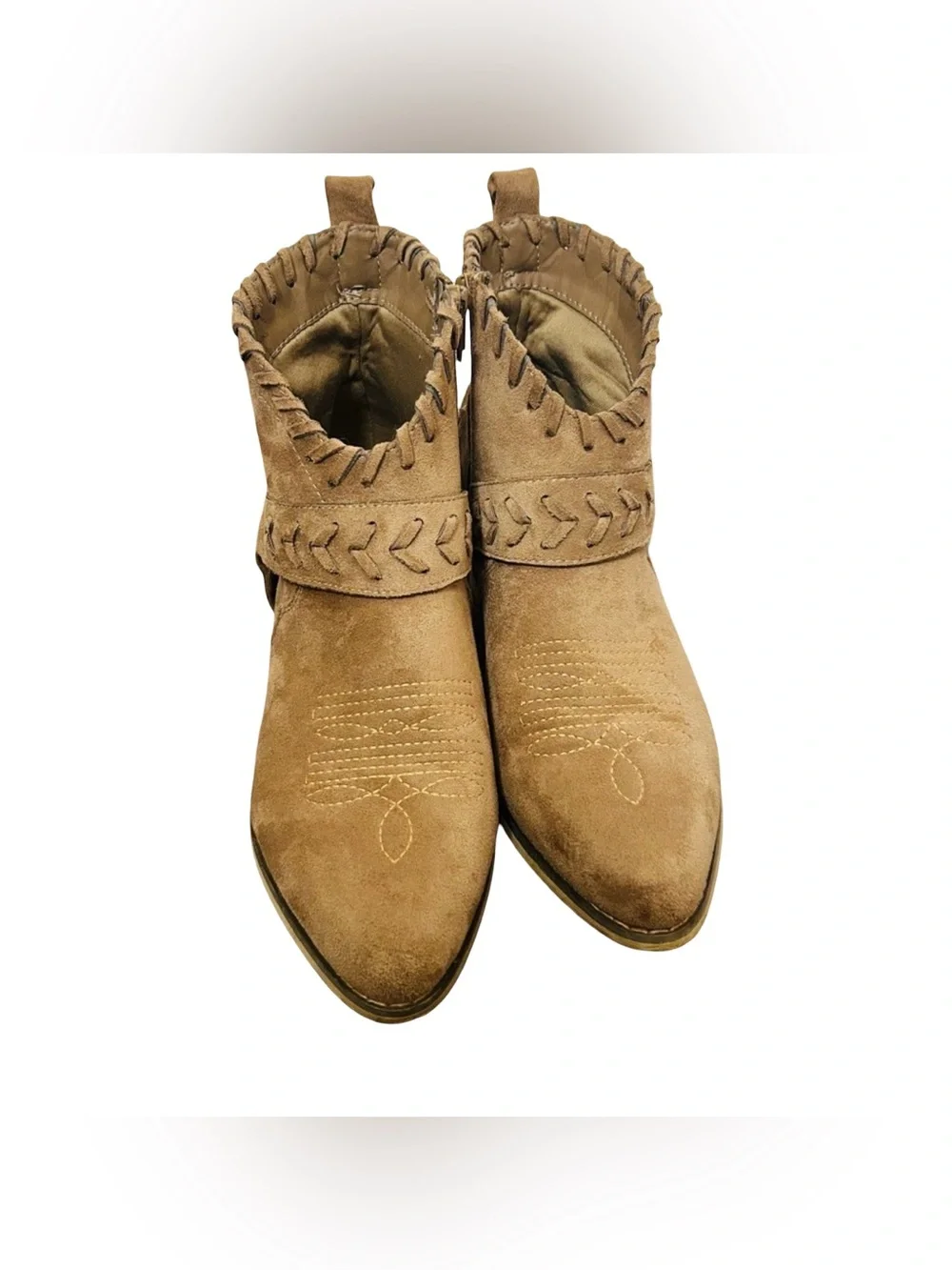 Altar'd State Taupe Brown Suede Embroidered Western Ankle Booties